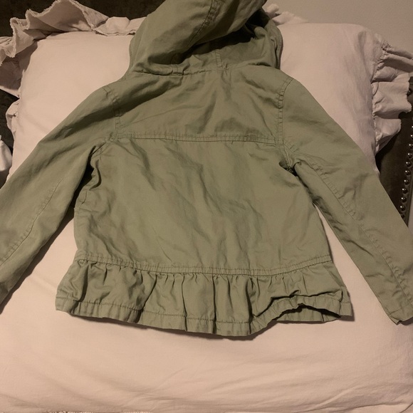 Old Navy 3T green hooded jacket, ruffle trim detail - Picture 2 of 3